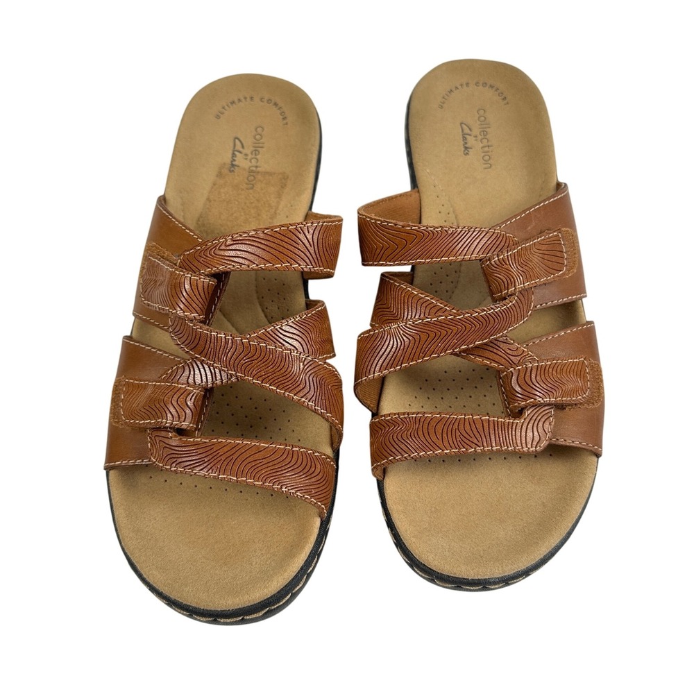 Clarks Collection‎ Ultimate Comfort Brown Leather Slide Sandals Womens Size 6.5